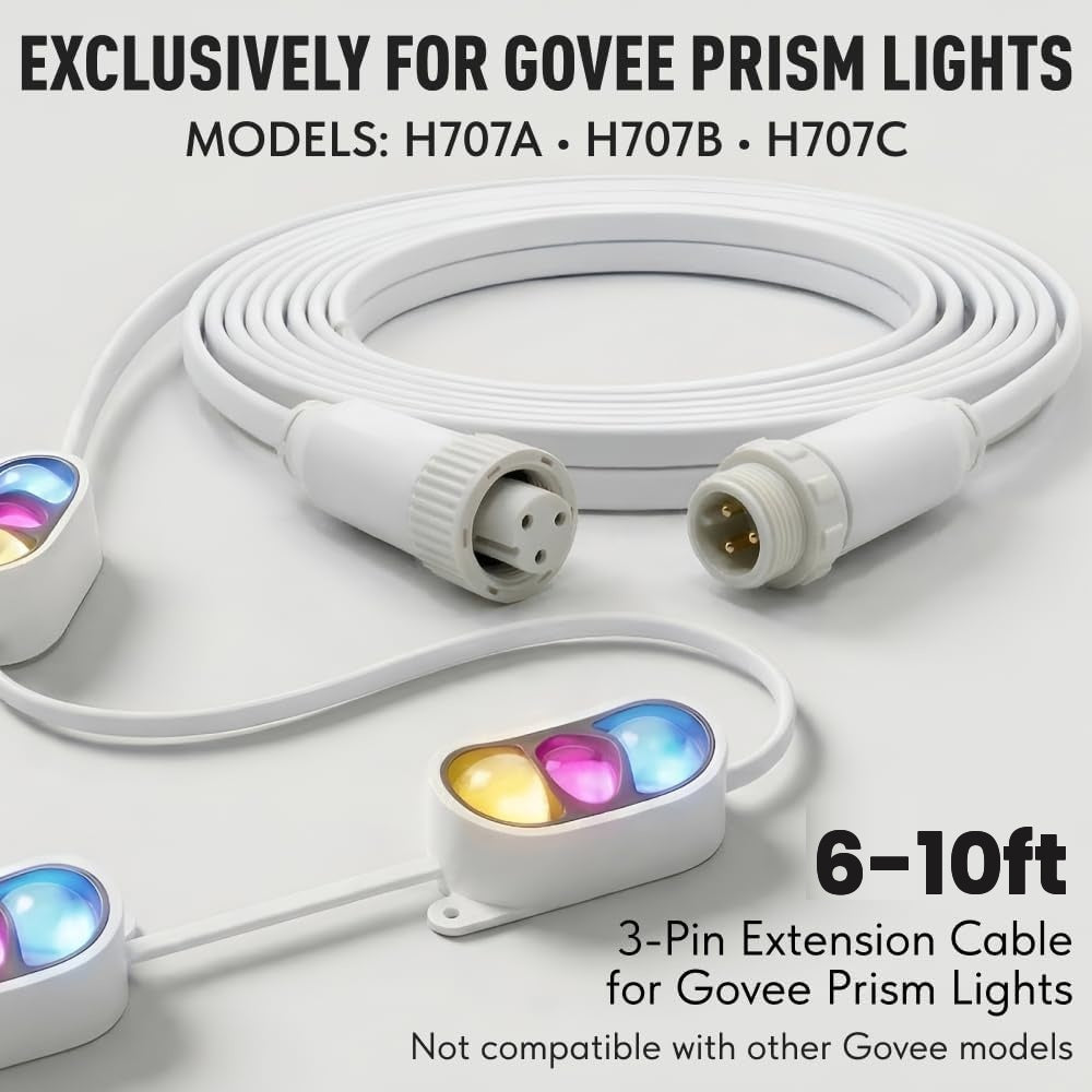 Y-Splitter & Extension Cables for Govee Permanent Outdoor Lights Prism (H707A / H707B / H707C)