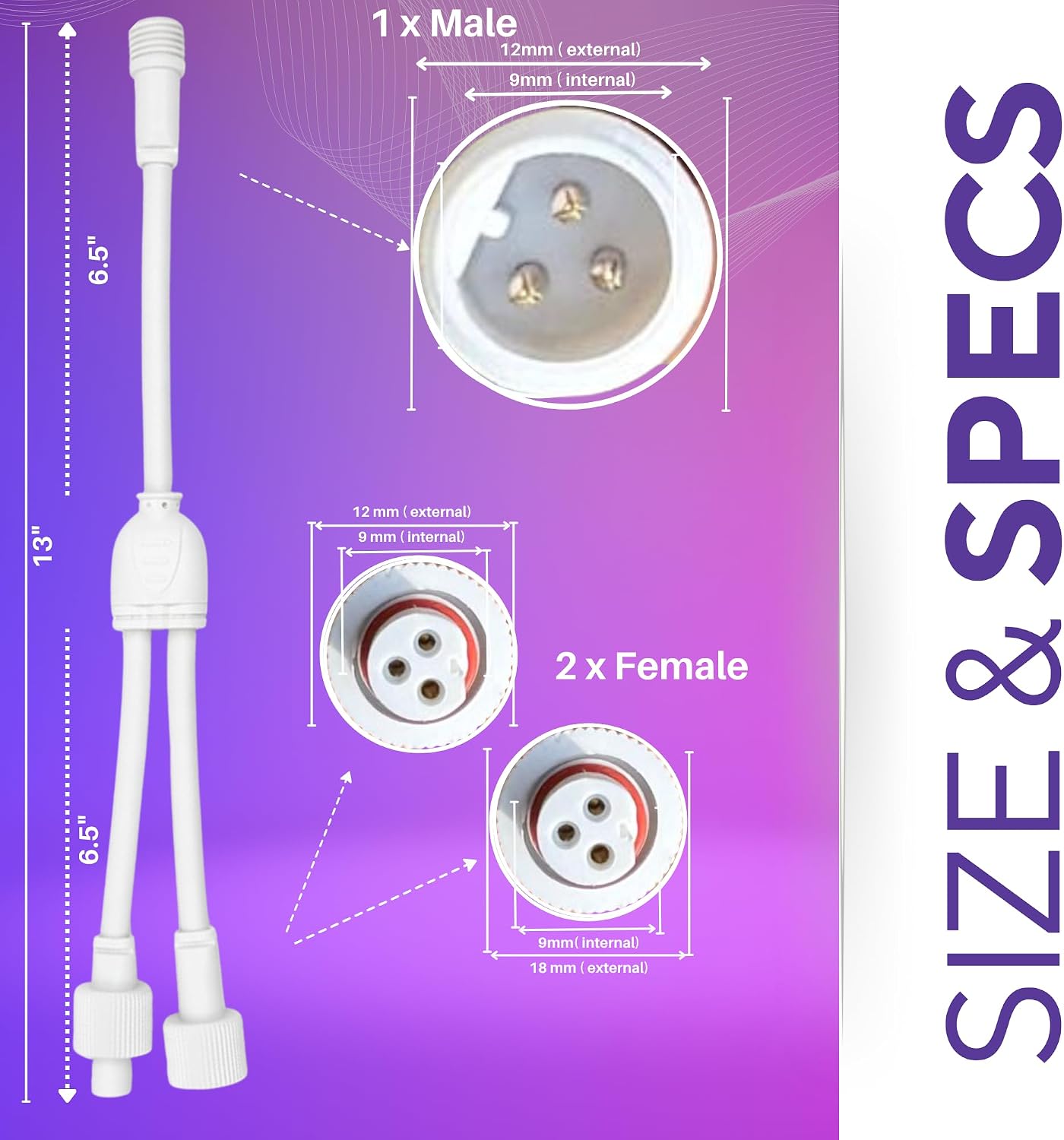 Y Splitter Cable Compatible with Govee Permanent Outdoor Lights 2 / Elite (H705D H705E H705F H805A H805B H805C)